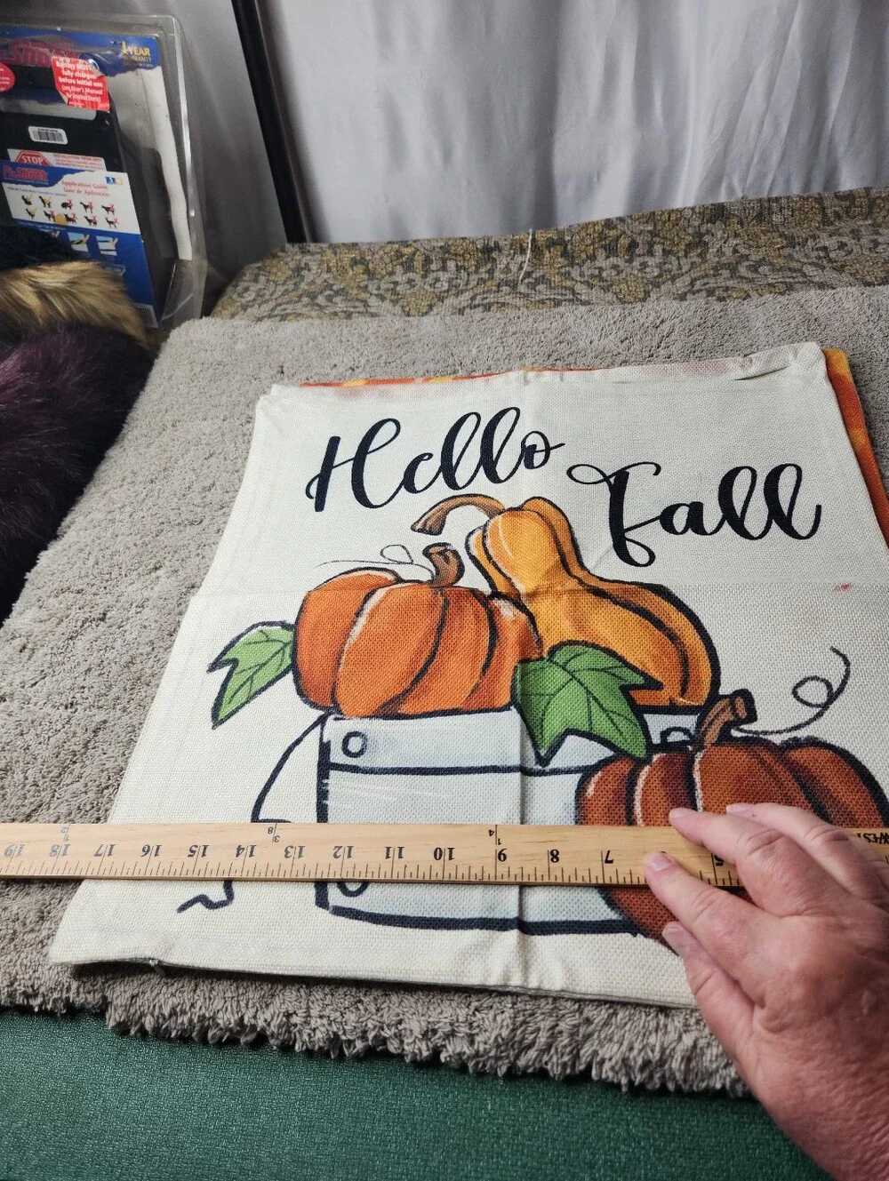 Hello Fall Pumpkin Decorative Pillow Cover - Orange, Green - Set Of 4